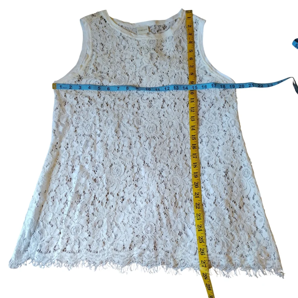 Chicos Tank Top Womens 1 Medium M White Sleeveless Shirt Stretch Blouse Lace - Picture 5 of 8